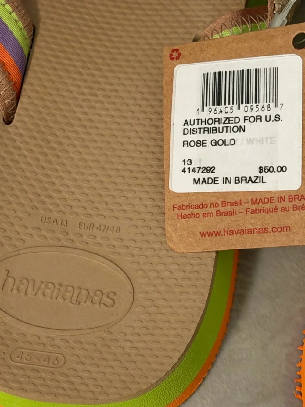 NWT Havaianas Urban Fusion II Sandals / Flip Flops Men's Size 13, NWT, Tan/🍊/Mul